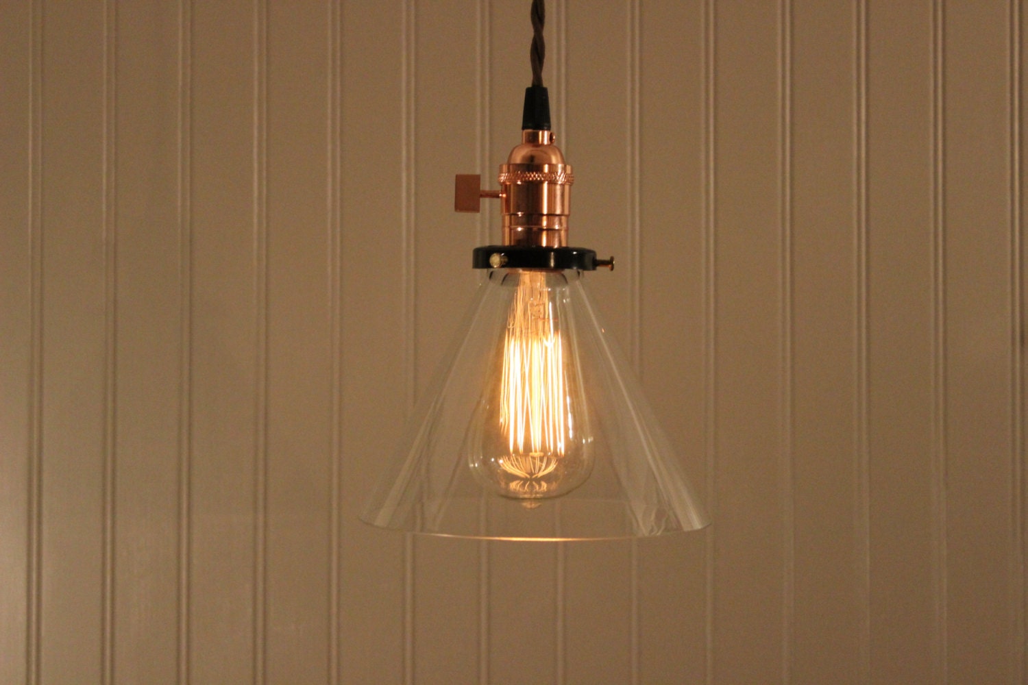 Copper Pendant Light with Small Clear Glass by VintageCopperWorks