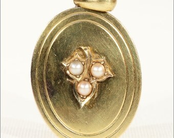 Antique Gold Pearl Locket, 18k Gold, c. 1880
