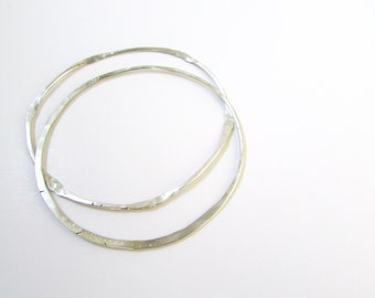 Sterling Silver Bangles Bracelets, Set of Two, Hammered Skinny Organic Bangle