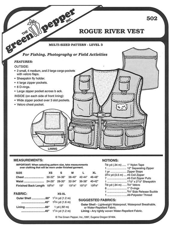 Sewing Pattern Unisex Pattern Cargo Vest Pattern Green