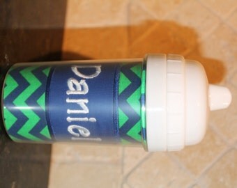 Blue/Green Chevron Sippy Cup - Personalized w/ Name or Monogram - SIPPY or STRAW Top options