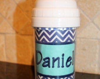 Navy Blue Chevron Sippy Cup - Personalized w/ Name or Monogram - SIPPY or STRAW Top options