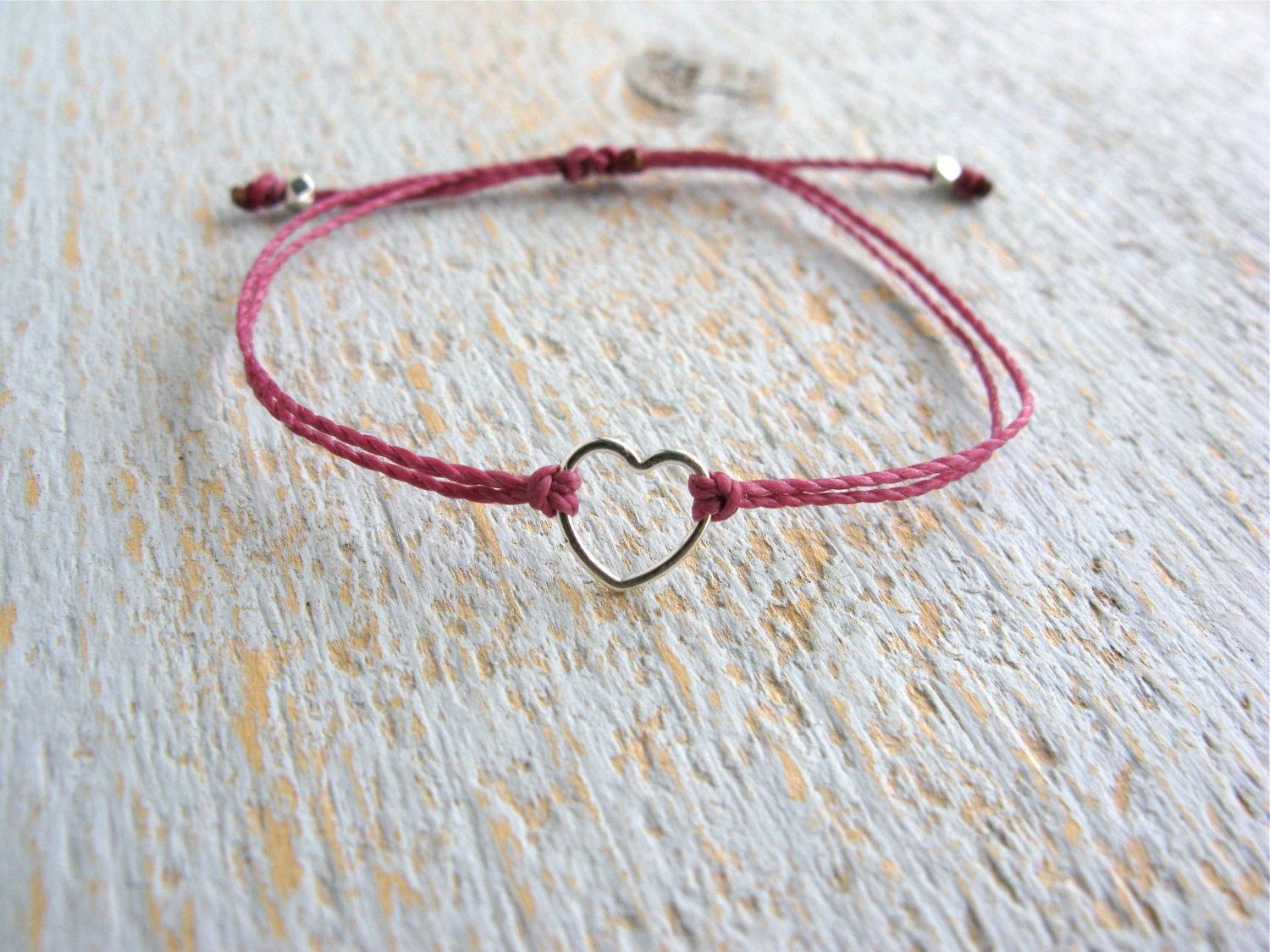 Silver Heart Bracelet String Heart Bracelet Sterling Silver