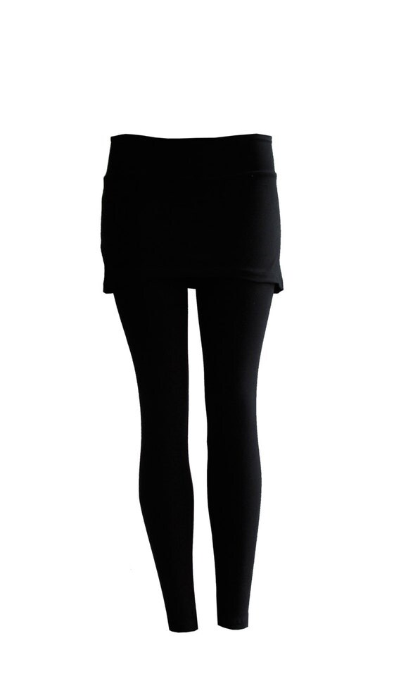 High waisted black leggings with mini skirt attached by TAMYSTUDIO