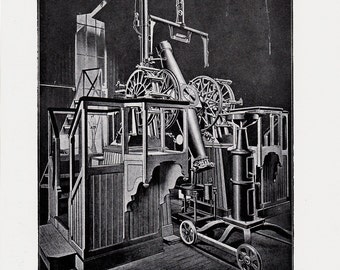 1927 Antique telescope print, Great meridian telescope observatory of Toulouse