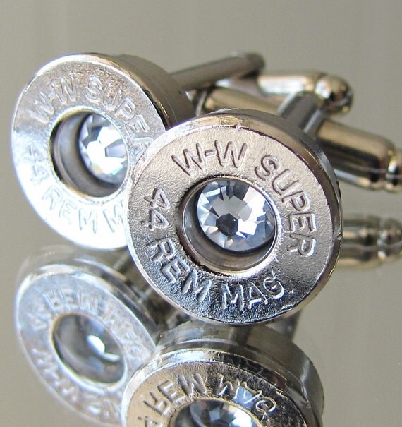 Items similar to 44 Magnum Winchester Mens Cufflinks Crystal Bullet