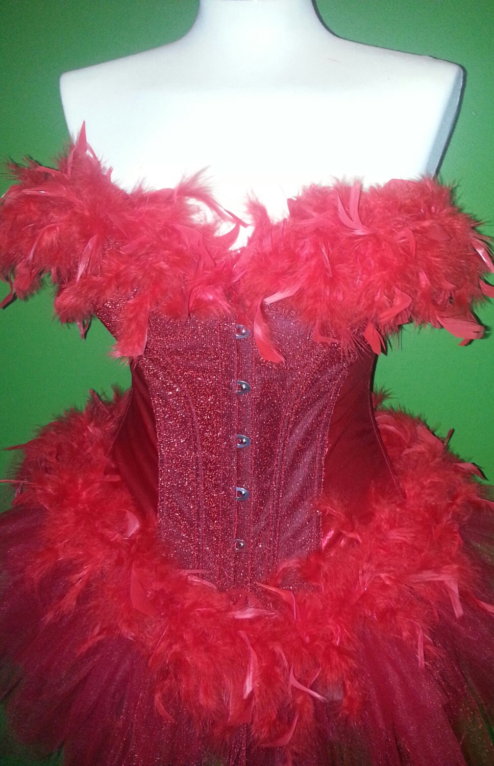 red glitter feather boa corset tulle tutu skirt devil dress