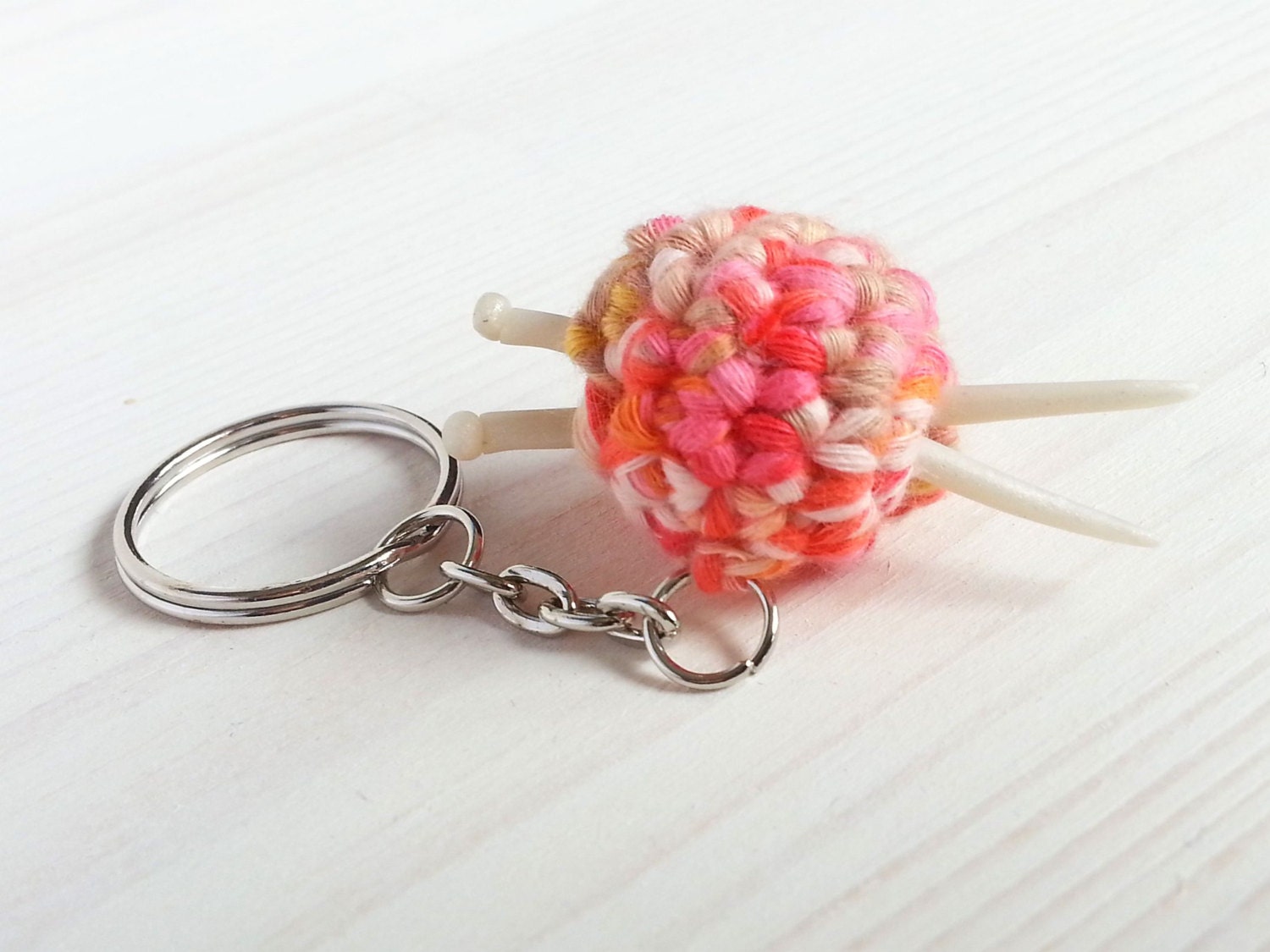 key chain little ball of yarn with mini knitting needles