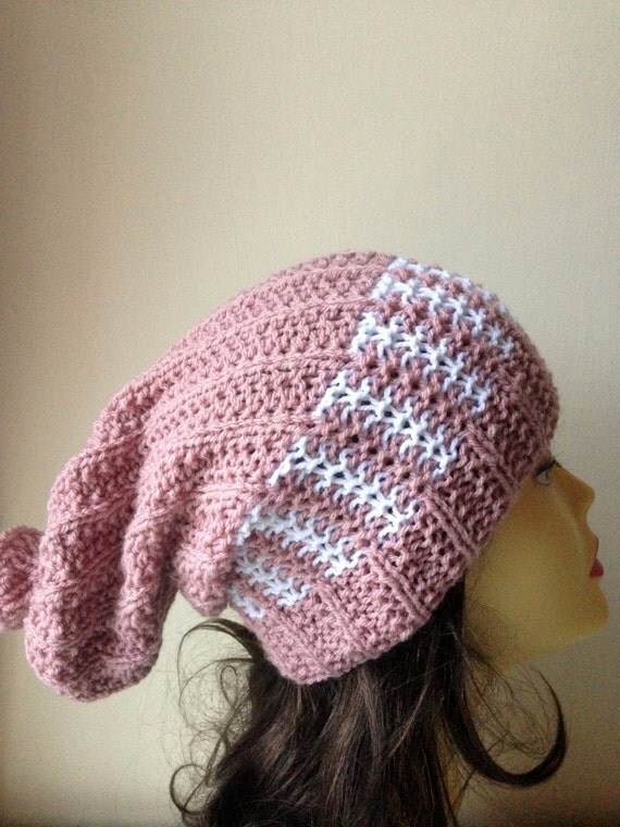 Dusty Pink Slouchy Hand Knitted Hat, Slouchy beanie hat slouchy dusty pink color hat, hand knit women men hat, chunky slouchy hat