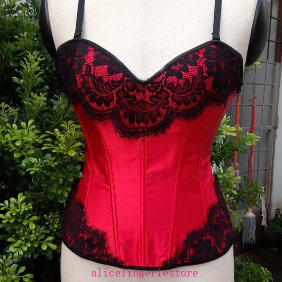 Hot Red Sexy Ladies Lace Corset top Overbust by Alicelingeriestore
