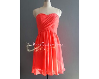 Short Coral Bridesmaid Dress/Custom Sweetheart Wedding Party Dress/Navy ...