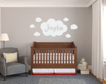 Nursery Wall Decal Clouds Wall Decal Clouds Vinyl Decal Girl Nursery Decal Boy Nursery Decal Nursery Wall Decor Cloud Name Decal