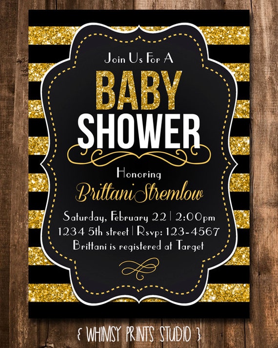 Black And Gold Baby Shower Invitations 4
