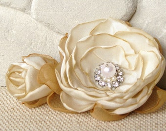 Décoration pour les perles Ivoire, mariée,, accessoires pour cheveux, épingles à cheveux, fleurs en tissu, broche strass, fleurs de taffetas