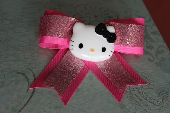 Pink Glitter Hello Kitty Hair Bow Girls Hello Kitty Hair Bow 1527