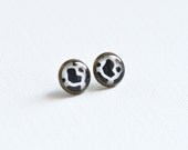 ANIMAL PRINT Stud Earrings metal brass depicting fashionable cow  skin, Safari, Glamour, Style, Colorful, Black and White