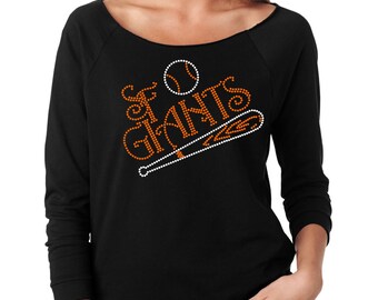 Rhinestone SF Giants Terry Raw-Edge custom shirt – a must have for any San Francisco Giants fan -- 3/4 Sleeve