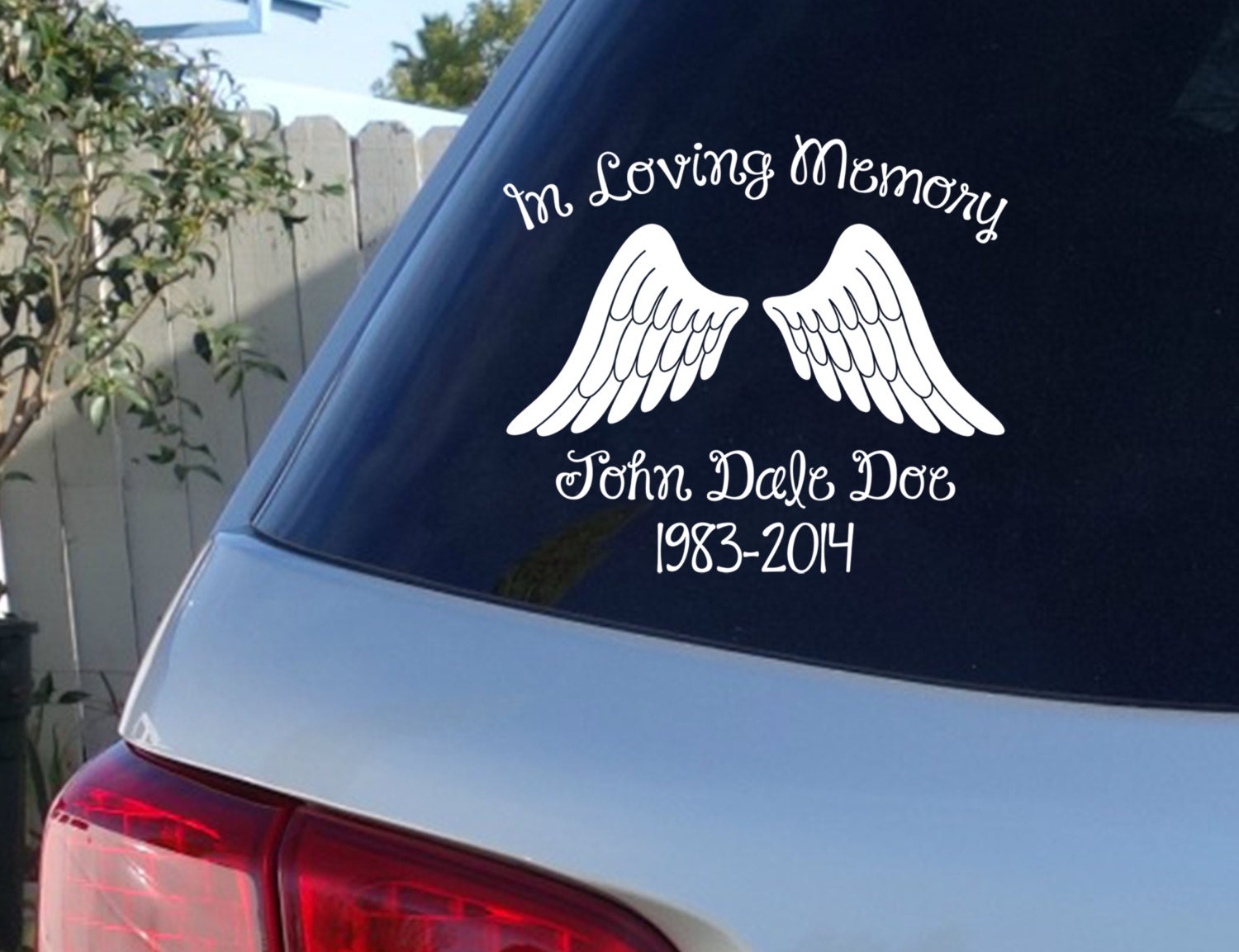 In Loving Memory Car Window Decal With Angel Wings Car