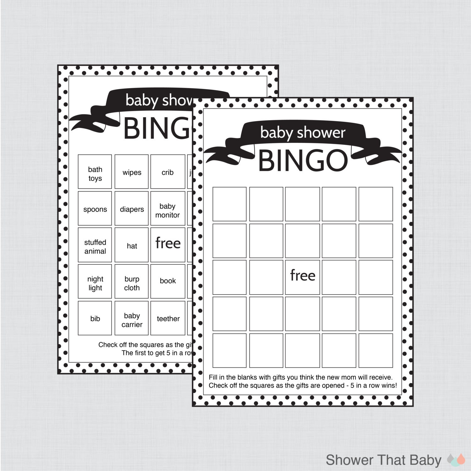 Black and White Baby Shower Bingo Cards Blank Bingo Cards