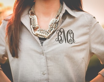 Monogrammed Chambray Button Down | Womens Chambray | Monogram Chambray | Chambray Button Down | Gift for Her | Gifts under 50