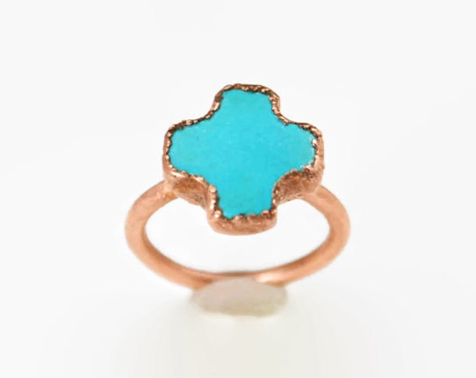 Turquoise Cross Copper Ring, Gemstone Cross, Christian Ring, Cross Jewelry, Gemstone Cross Ring, Cross Ring, Electroformed Ring