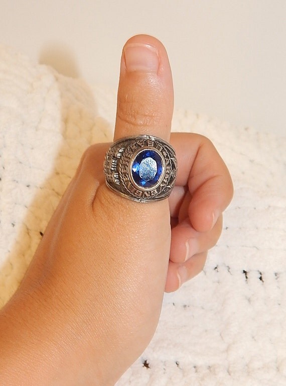 us army engineers ring silver and blue by UpYourAlleyAntiques