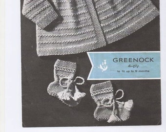 Babies Florentine Coat and Booties, Baby Bootee Pattern, Babies Knitting Pattern, Babies Cardigan, Unisex Baby Cardigan. Knitting pattern.