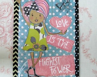 Mixed Media Art Print Inspirational Art Print Whimsical Art Print Hand Lettered Wall Art 5x7 or 8x10 ''Power of Love'' pink turquoise blue