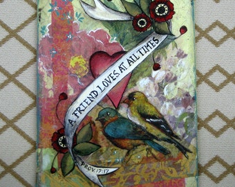 Art, Mixed Media Art Print, Whimsical Art Print, Inspirational Art Print, VintageTattoo Art Print, Friend, 5x7, 8x10, Bible Verse, Wall Art