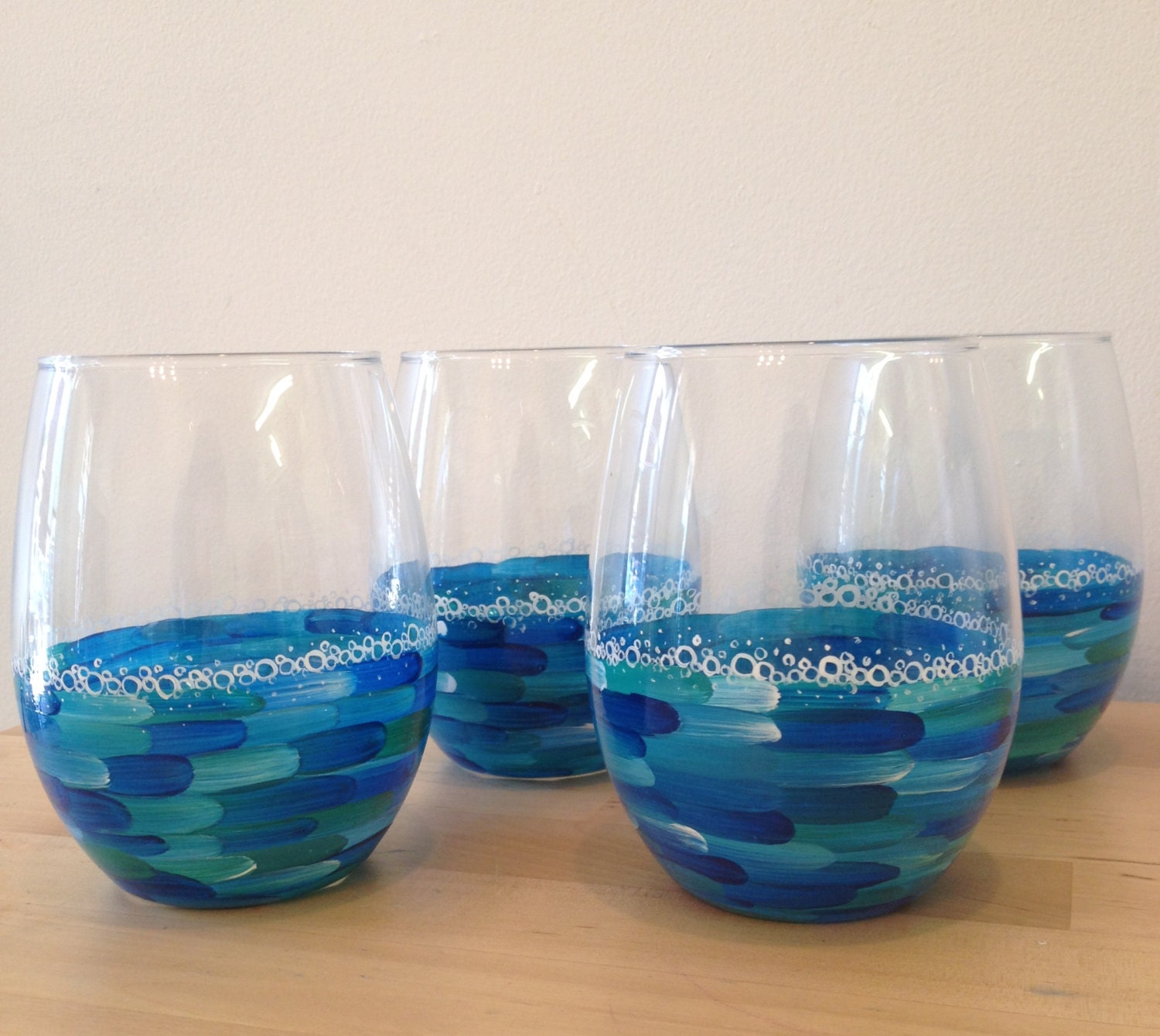 Ocean Stemless Wine Glass Hand Painted Beach by meghanharron