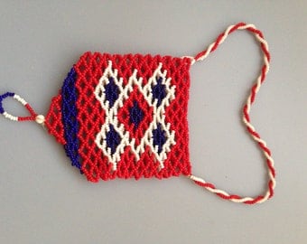 Vintage Beaded Pouch, Red White and Blue, Authentic Native American Beadwork, Native American Jewelry
