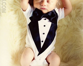 Baby Tuxedo bodysuit, Ring bearer tuxedo, Tux, Wedding, Maternity, Photography prop, Boy photo prop, Tuxedo