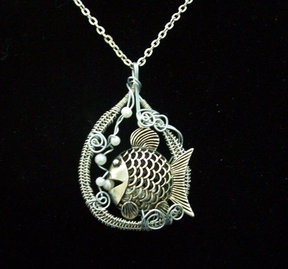 Statement Necklace Girlfriend Gift Large Fish Pendant Hand