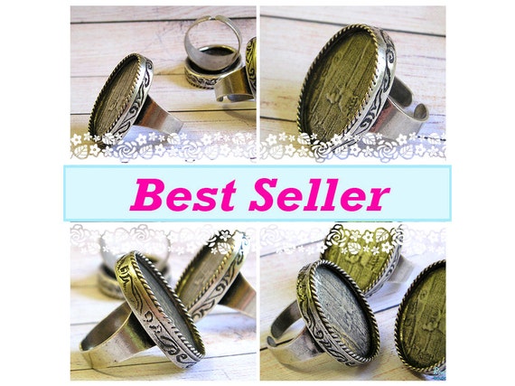 10 Oval Sterling Silver plated Ring Blank settings for 18x25mm cab ...