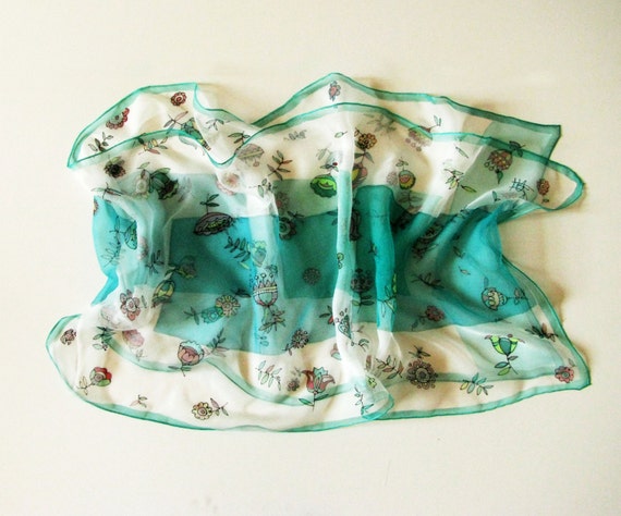 Small silk scarves for women peach and mint green