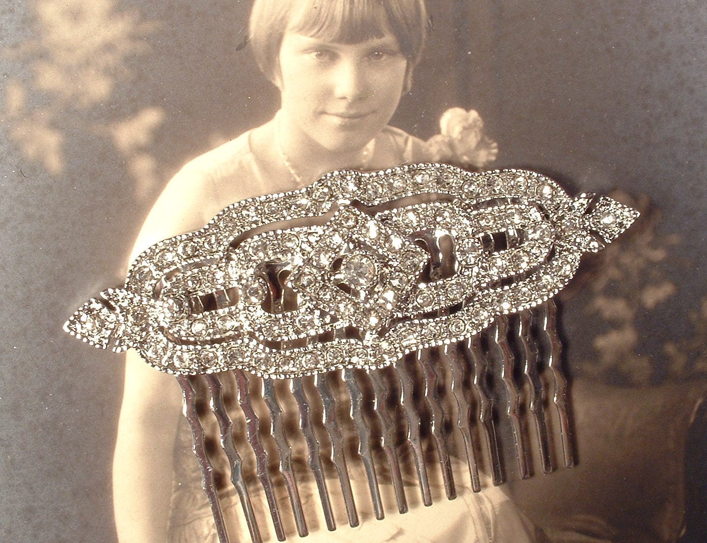 Art Deco Hair Comb, Clear Pave Rhinestone Silver Bridal 1920s Headpiece ...