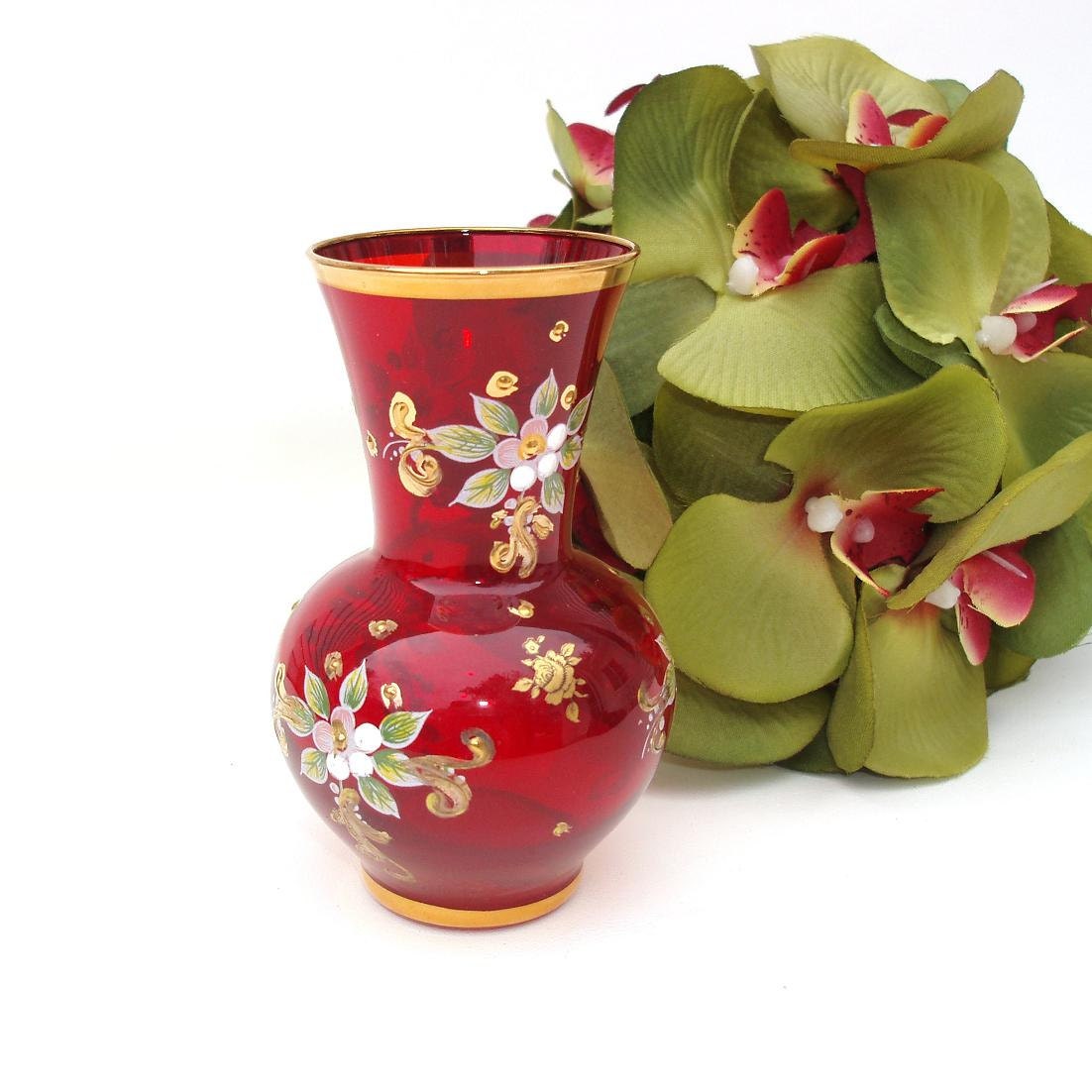 Vintage Bohemian Bud Vase Small Ruby Red Glass Flower Holder