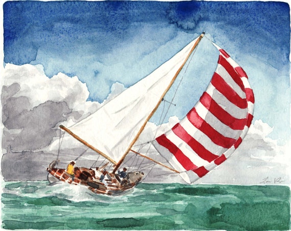 Sailboat Print Sailboat Art Sailboat Painting Striped Sail   Il 570xN.587213494 B3b4 