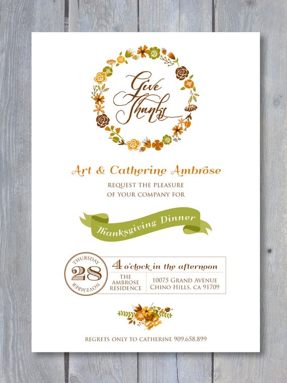THANKSGIVING Invitation - Printable file. Print or email your own. Il_570xn