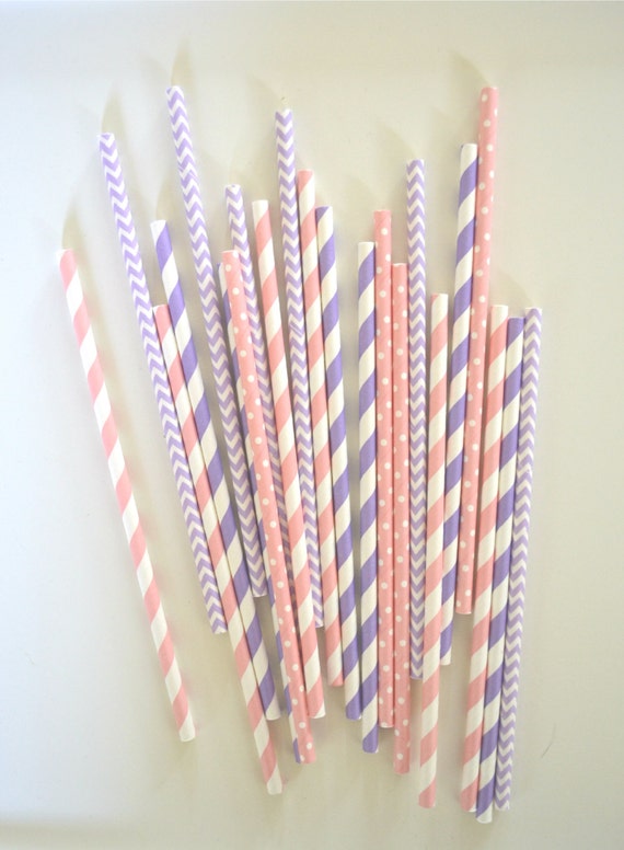 25 Disney Sophia the First Paper Straws, Pink and Purple, Stripes and Dots, Drinking Straws, Cake Pops Il_570xn