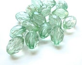 Light Green Acrylic Beads 12mm by 8mm Faceted Oval Barrel Beads - 18 Pieces