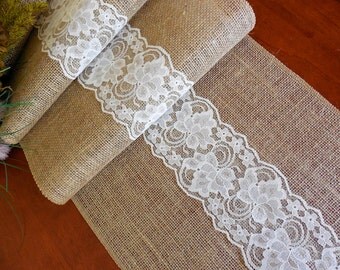 EXTRA LONG Burlap table runner wedding table runner bridal shower rustic wedding table decoration burlap lace table topper