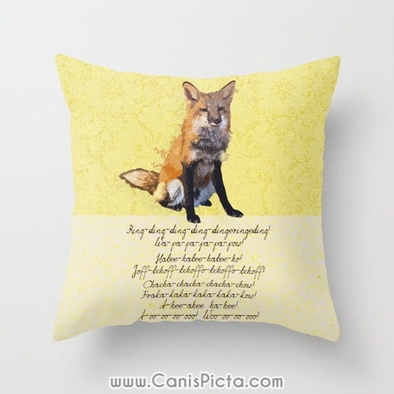 What Does the Fox Say 16x16 Throw Pillow Cover Quote Yellow