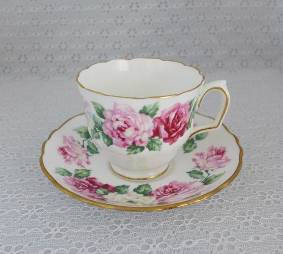 Crown Staffordshire Teacup and Saucer Trinity Rose Fine