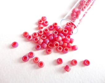 TOHO Seed Beads, Size 6/0, Trans Rainbow Frosted Ruby Seed Beads, Trans Rainbow Frosted Ruby Toho Beads, Red Seed Beads TSB0020