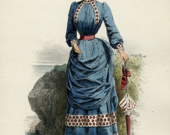 Gorgeous Fashion Print 1883 Paris Antique Chromolithograph Magazine Ad La Mode Artistique Beautiful Woman Gift