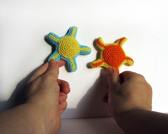 PDF, asterisk crochet, blue star, orange sun, stylish accessory, blue starfish, amigurumi pattern, summer beach, miniature, yellow, lesson
