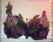 Multi Color Feather and Rhinestone Rave Pink Bra Costume