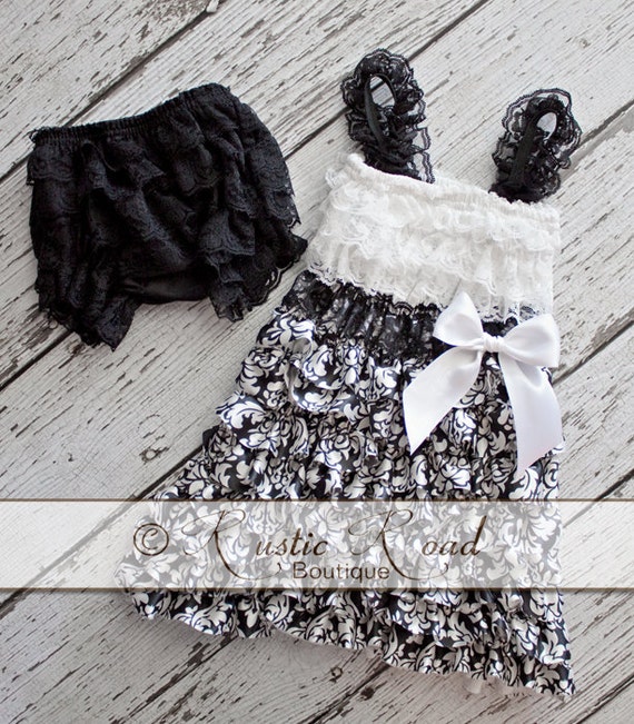 Black and White Damask Lace Dress & Bloomer by RusticRoadBoutique