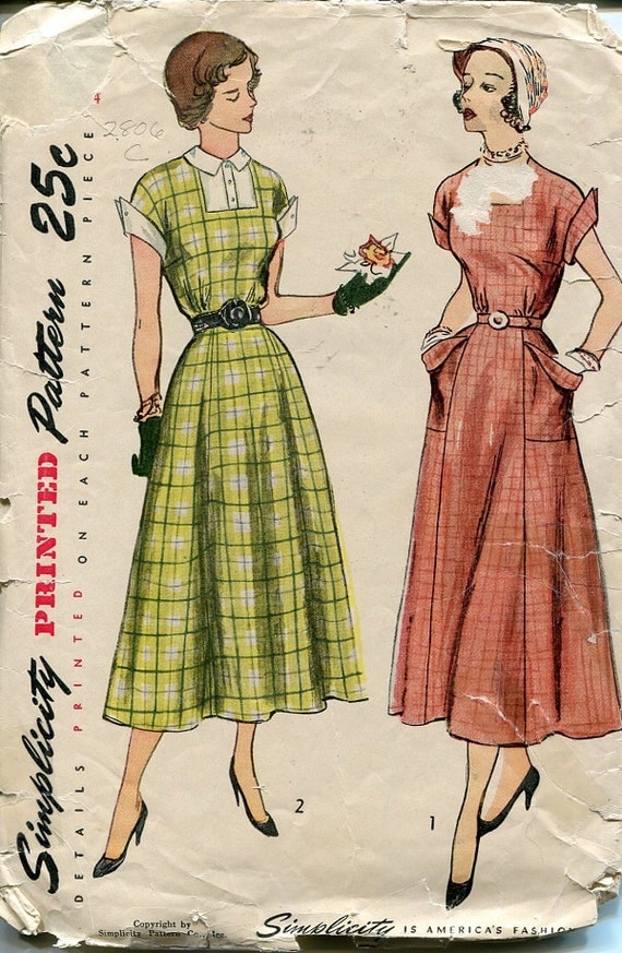 1940s Dress Pattern Simplicity 2806 Size 16 Bust by PengyPatterns